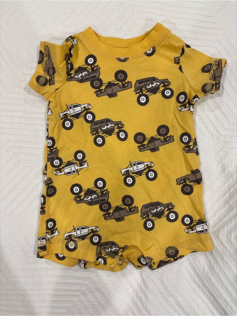 Yellow Monster Truck Baby Romper